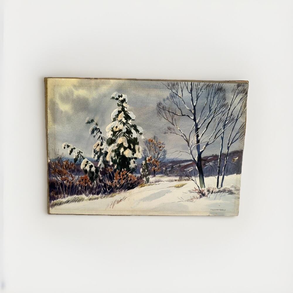 Charles Gordon Harris "Winter Morning" Watercolor Painting Landscape Snow VTG